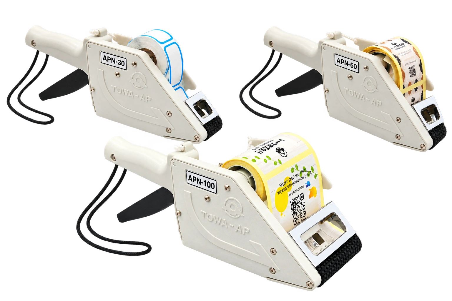 Aplicadores APN-30, APN-60 y APN-100 con sus rollos de etiquetas colocados